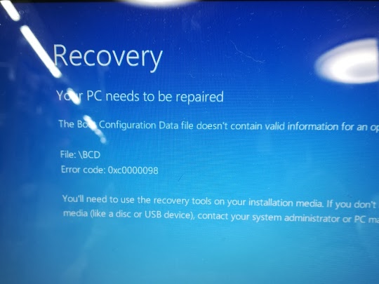 Recovery 0xc0000098